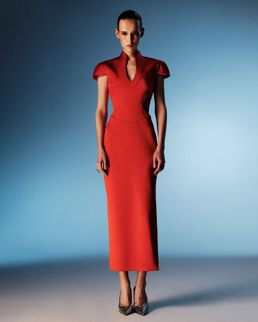 Satin midi dress with a side slit – Rasario