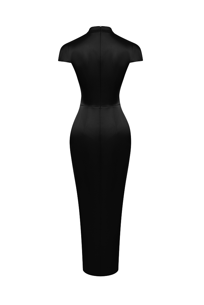 Satin midi dress with a side slit – Rasario