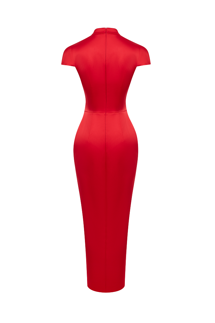 Satin midi dress with a side slit – Rasario
