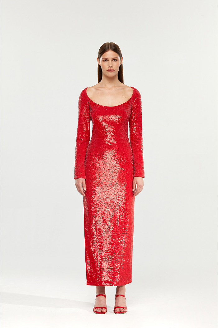 Sequined long midi dress with a side slit – Rasario