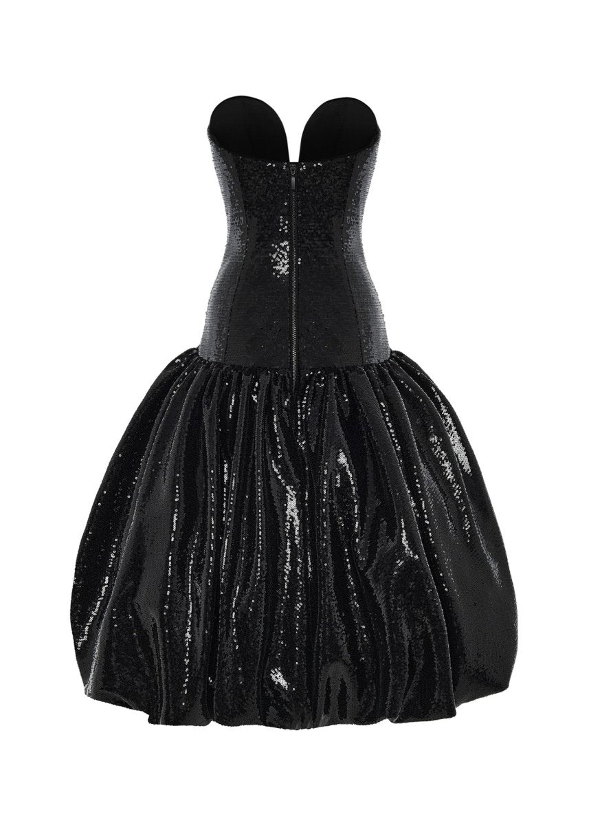 Sequinned corset midi dress with voluminous skirt – Rasario