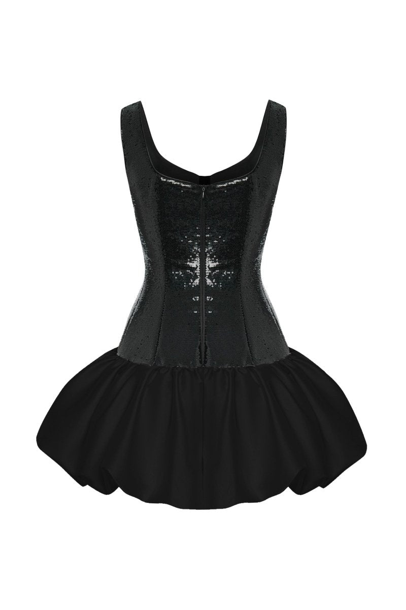 Sequinned satin mini dress with voluminous skirt – Rasario