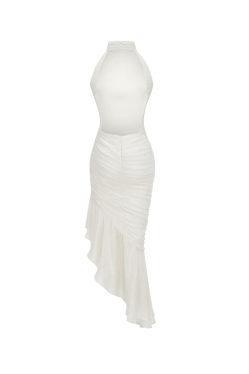 Silk chiffon and lurex maxi dress with asymmetric ruffles – Rasario
