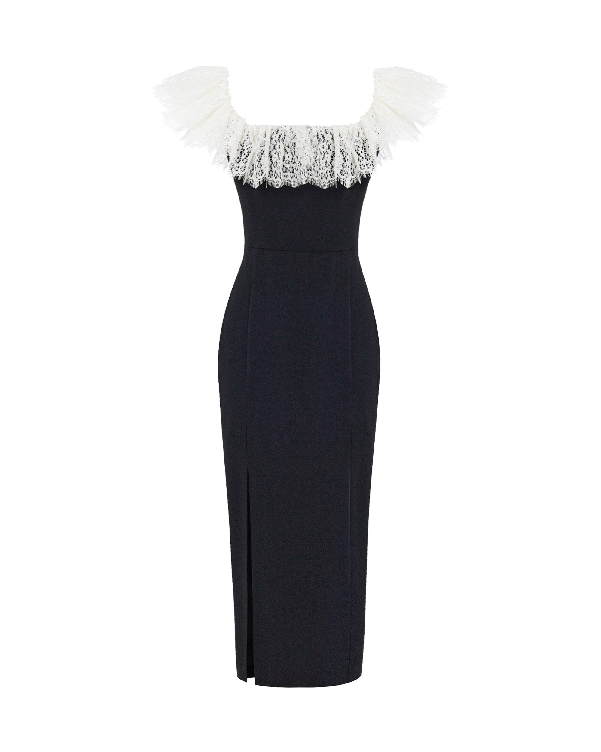 Velvet and lace midi dress – Color: Black/White – RASARIO Online Boutique 36 (FR) / Black/White