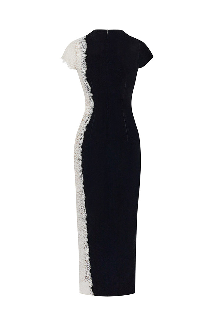 Velvet and lace midi dress with a side slit – Rasario