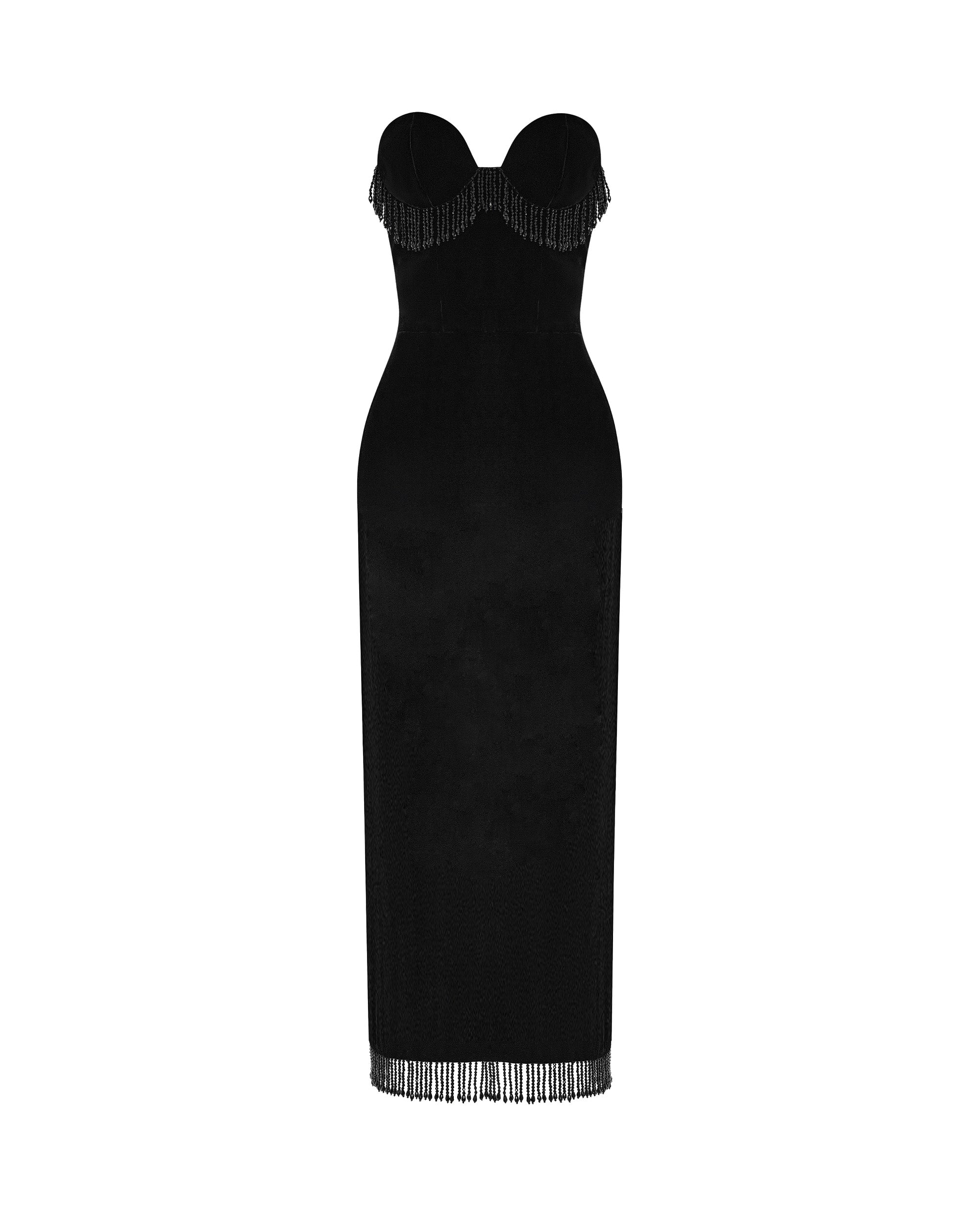 Velvet fringed maxi dress – Rasario