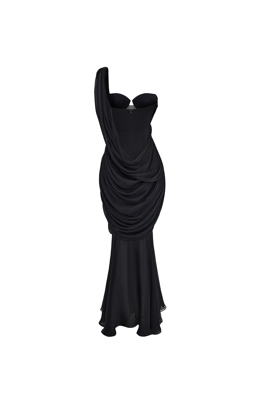 Viscose and silk corset maxi dress with draping – Rasario