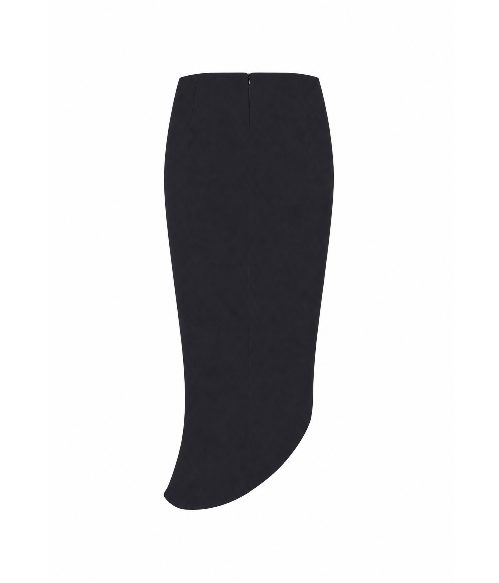 Asymmetrical crepe satin midi skirt