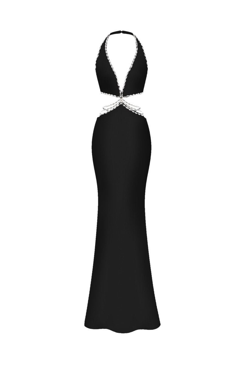 Crystal-embellished satin maxi dress with cutouts 38 (FR) / Black Crystal-embellished satin maxi dress with cutouts 38 (FR) / Black