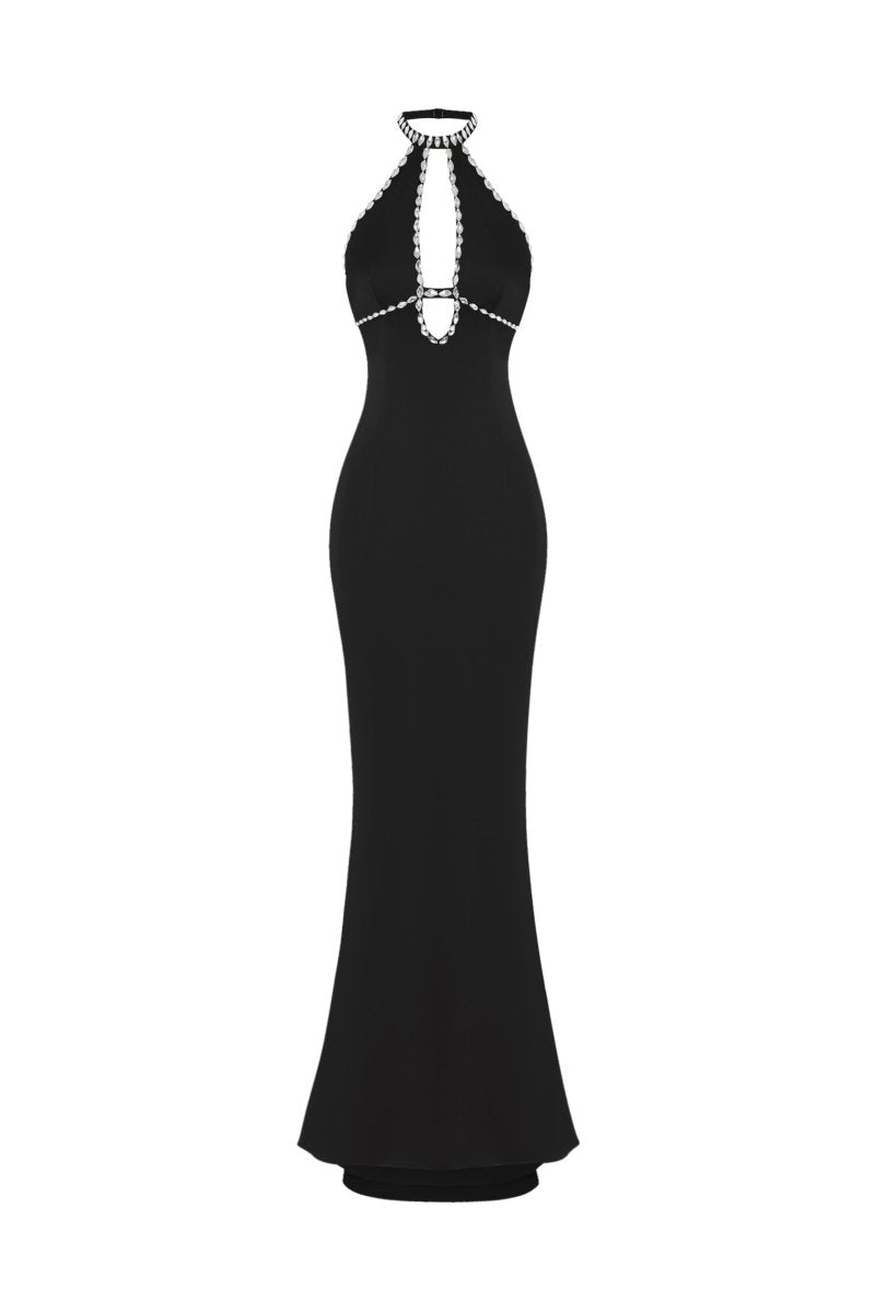 Crystal-embellished satin maxi dress with cutout Crystal-embellished satin maxi dress with cutout