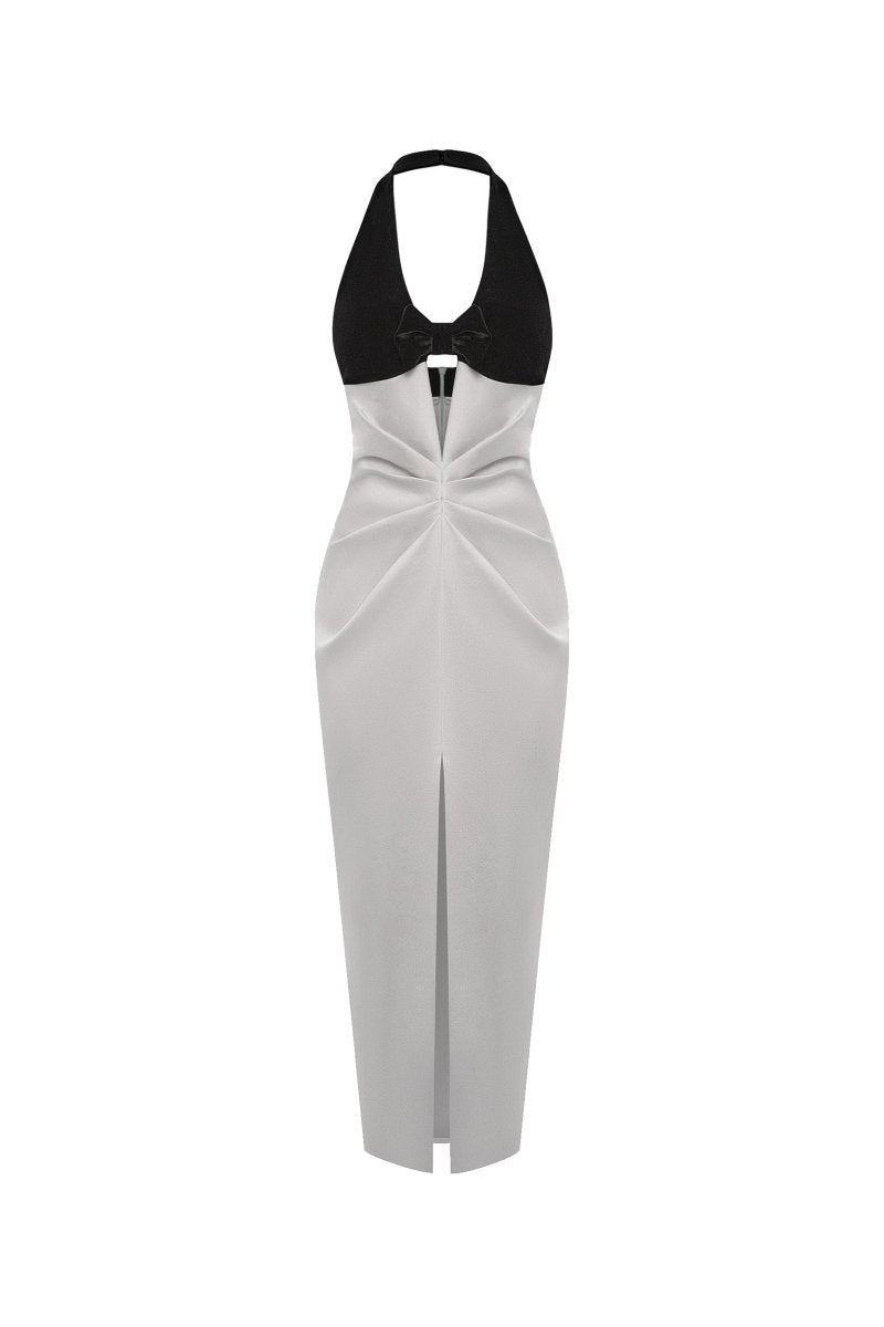 white velvet midi dress Satin and velvet midi dress 36 (FR) / Grey