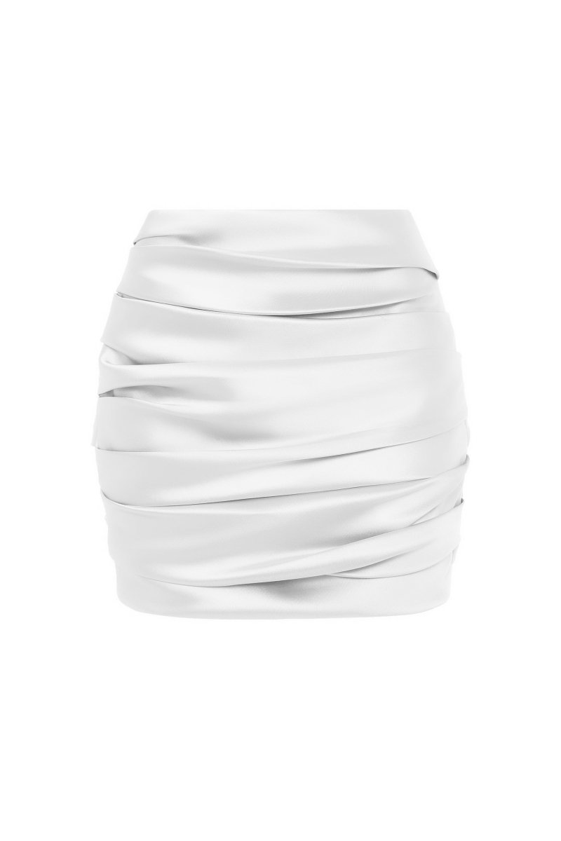 Draped satin mini skirt white 074SN002 – RASARIO