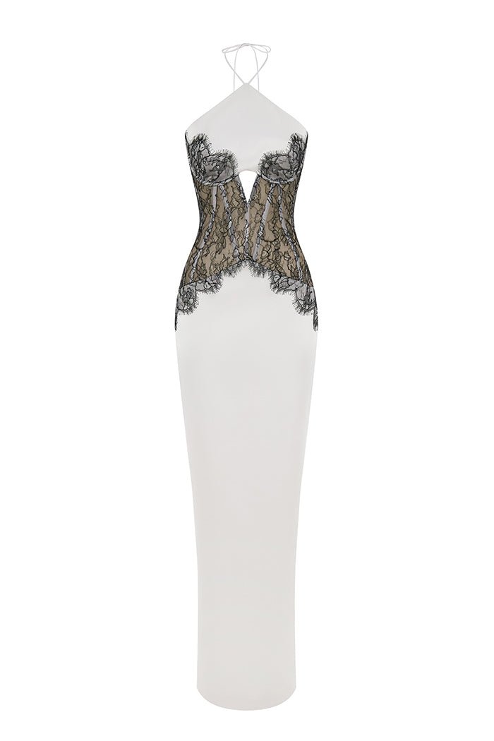Satin and lace corset maxi dress white/black S071X210 RASARIO Satin and lace corset maxi dress white/black S071X210 RASARIO