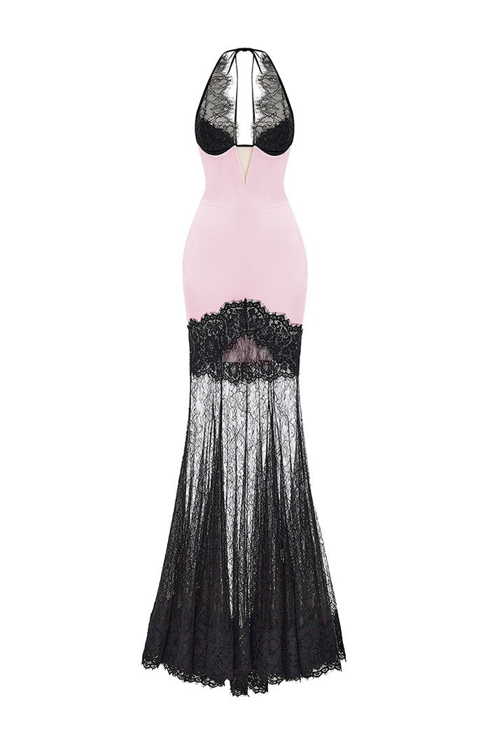 Satin and lace maxi dress light pink black 3X640 RASARIO