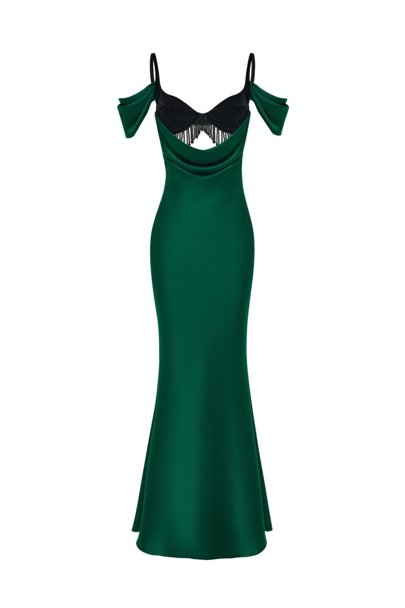 slim fit dress slacks GREEN WITH ENVY RHINESTONE MAXI DRESS – AKIRA main image 0