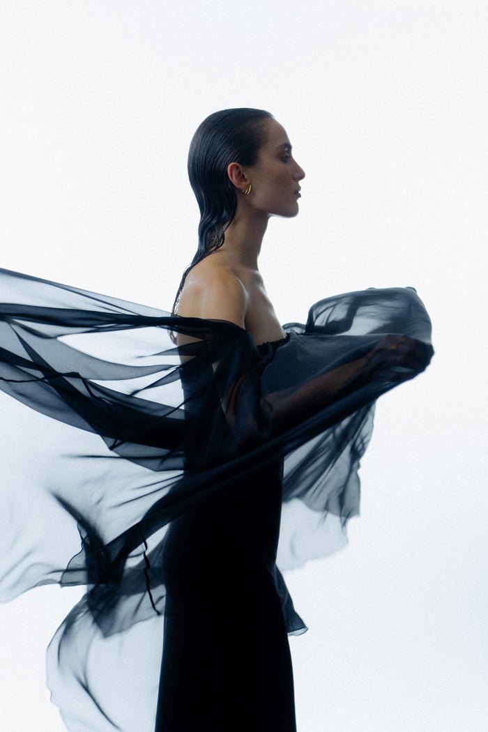 Crepe and silk chiffon corset gown – Rasario