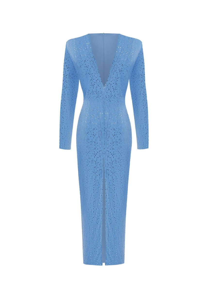 Crystal-embellished chiffon midi dress 42 (FR) / Blue