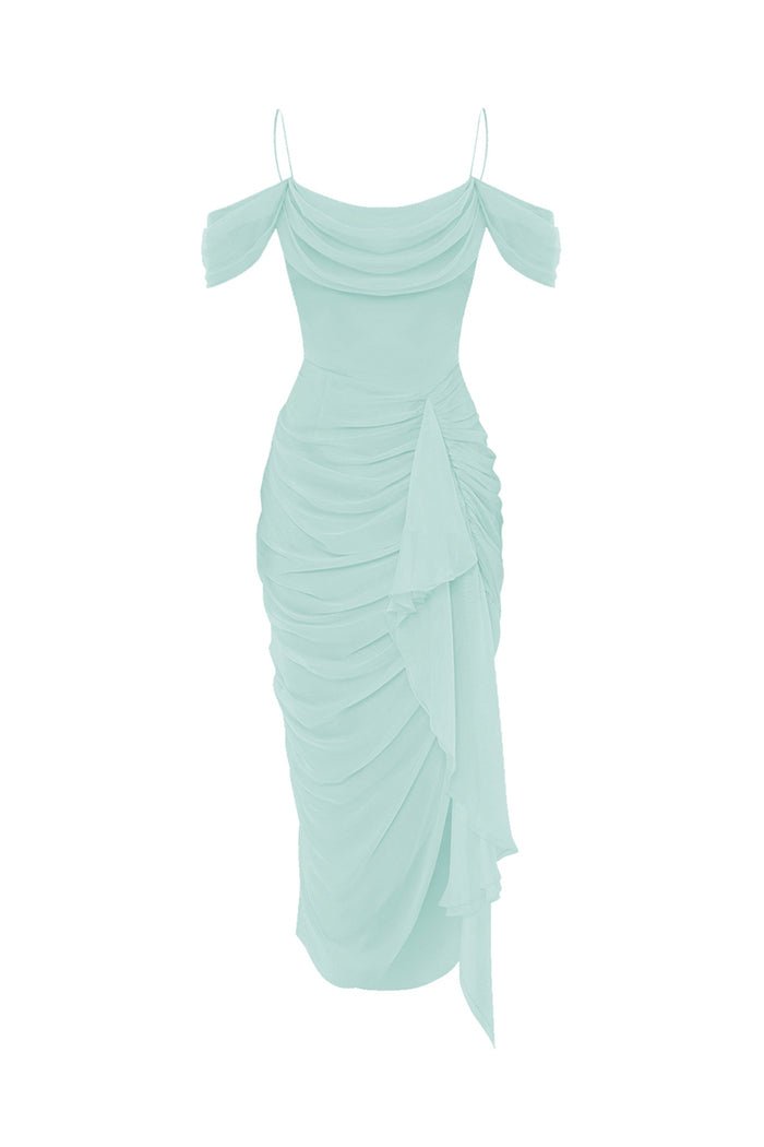 Draped silk chiffon corset midi dress 42 (FR) / Mint