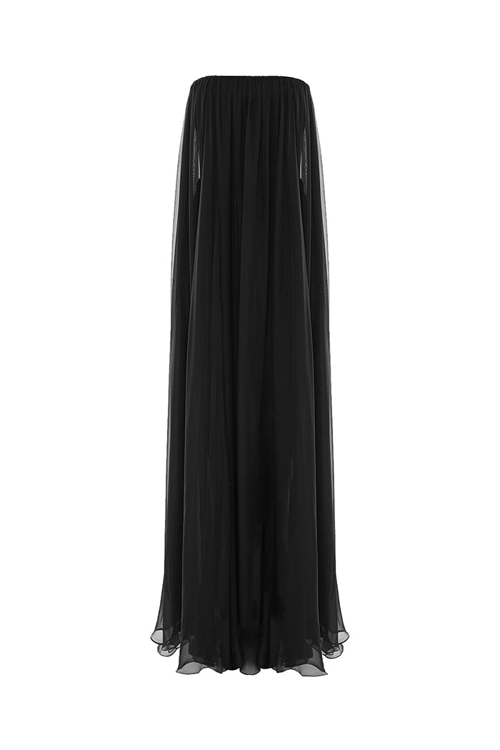 slim fit dress slacks Crepe and silk chiffon corset gown black S094G010 – RASARIO
