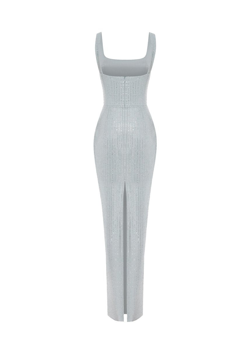 Crystal-embellished chiffon maxi dress with cutouts – Rasario