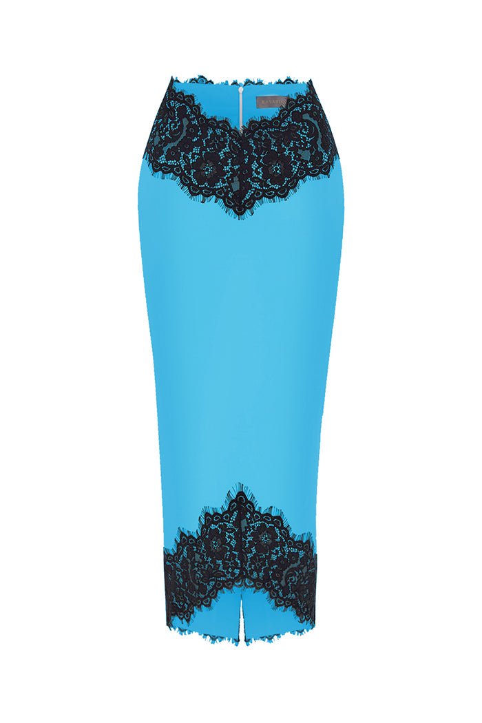 chinese dress ladies Satin and lace midi skirt turquoise/black S084D630 – RASARIO