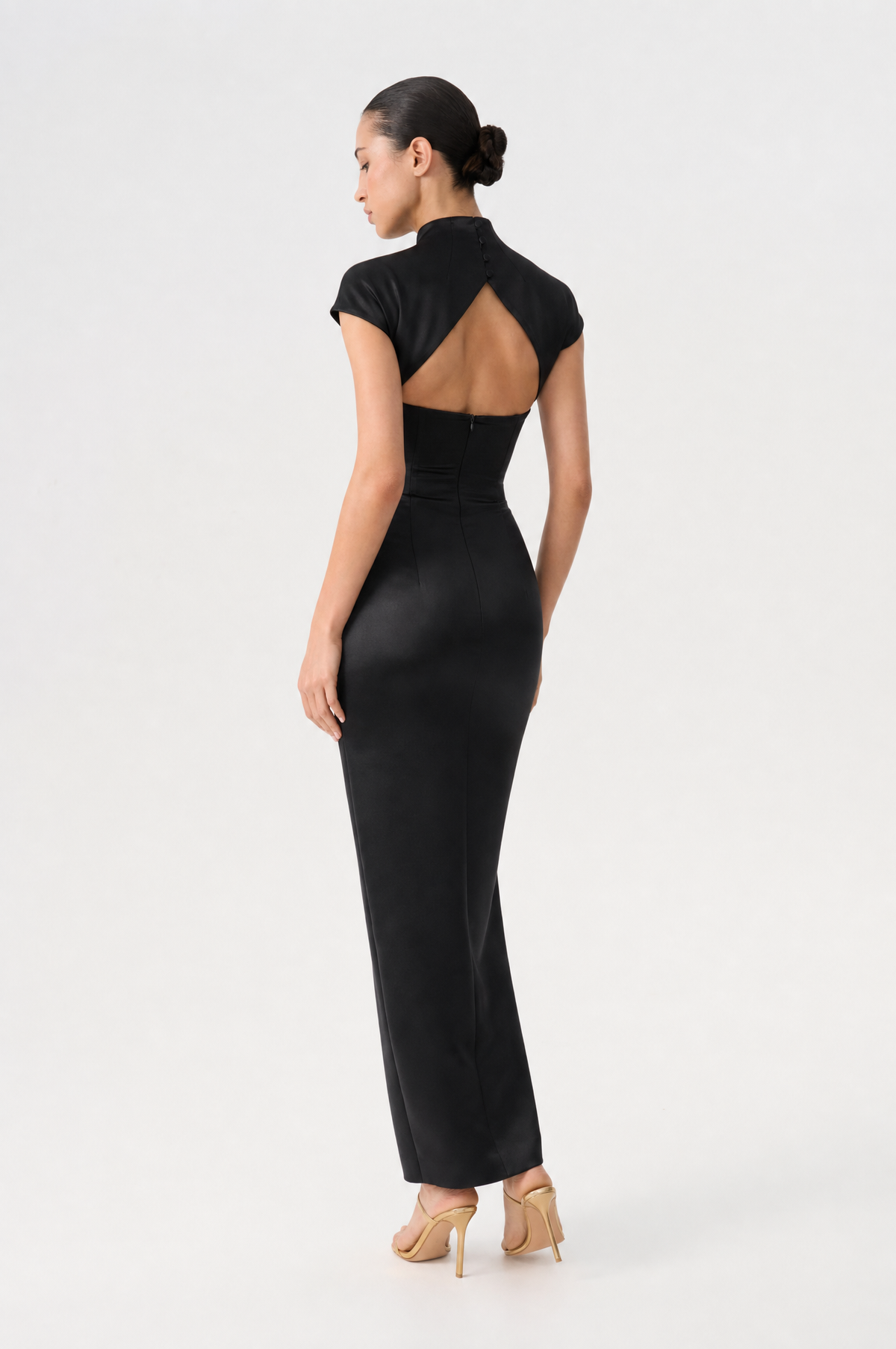 Long midi corset satin dress with a side slit
