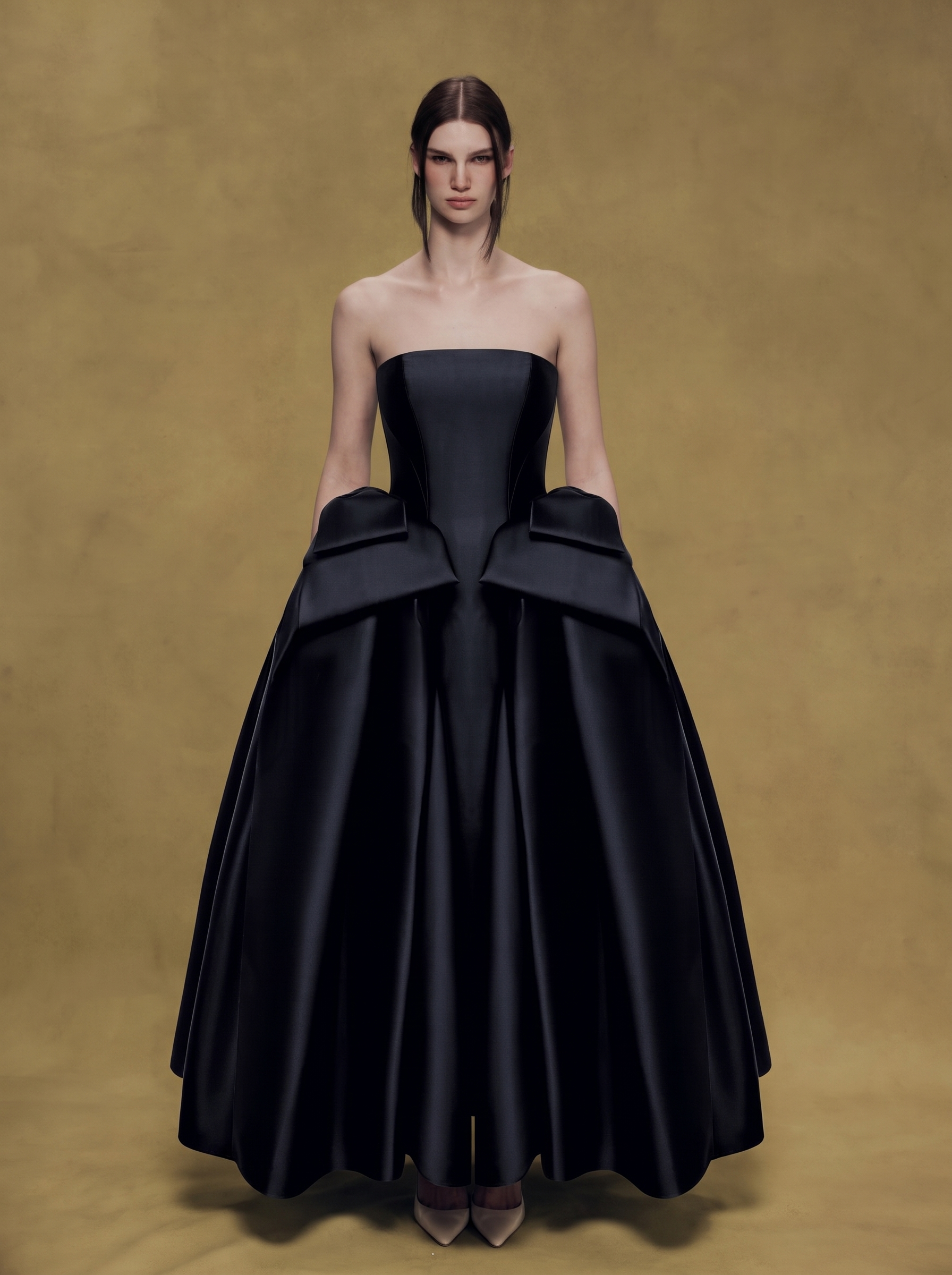Satin Midi Dress with Sculptural Bow Details