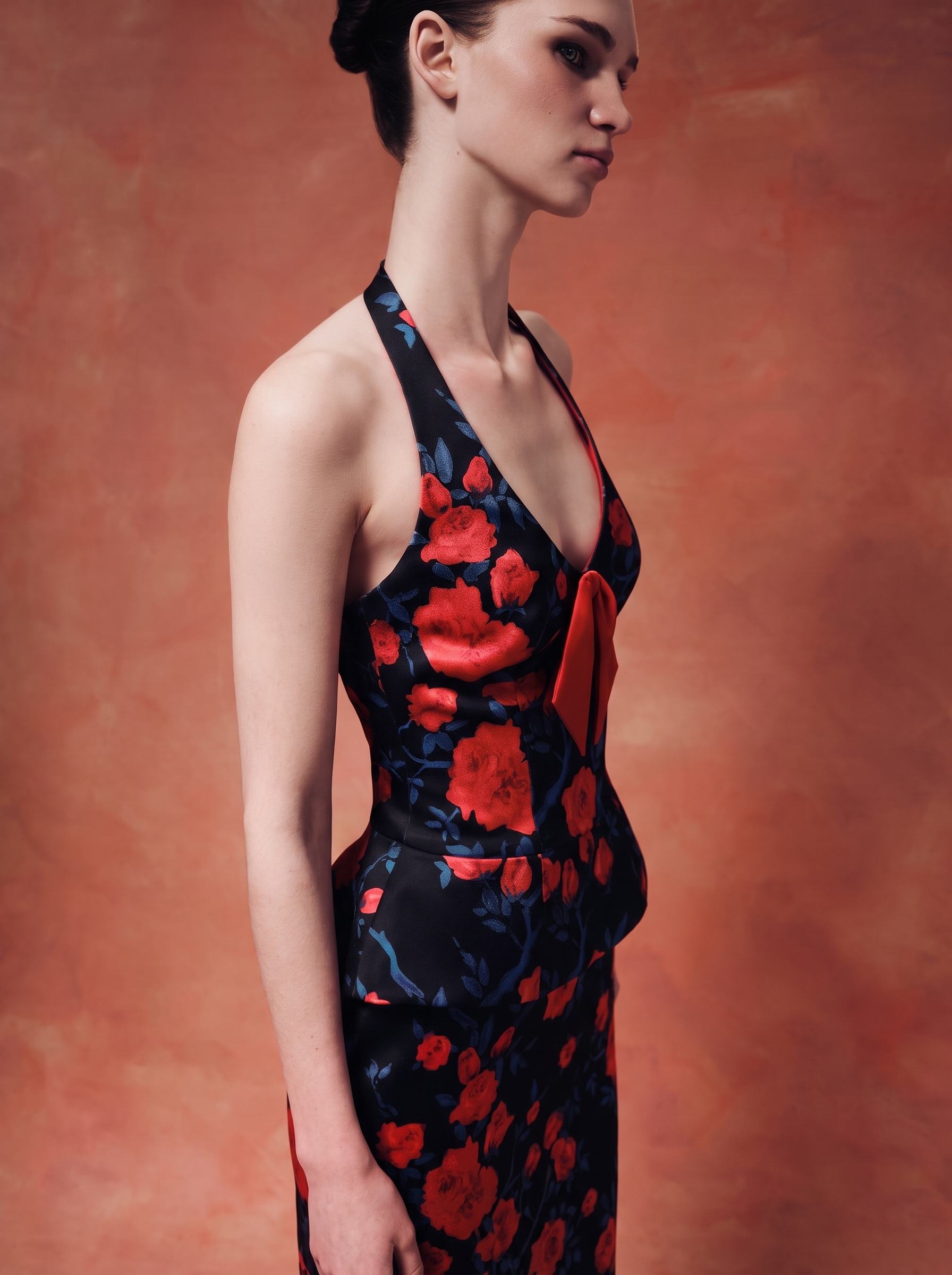 Printed midi dress with open shoulders