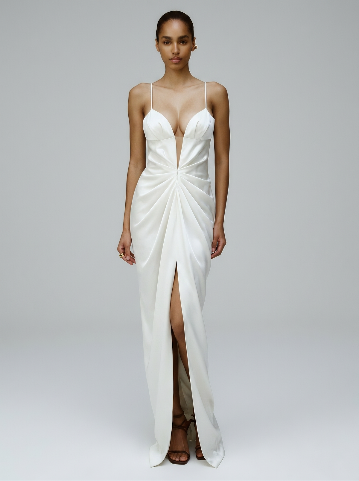 Draped satin maxi dress with cutout