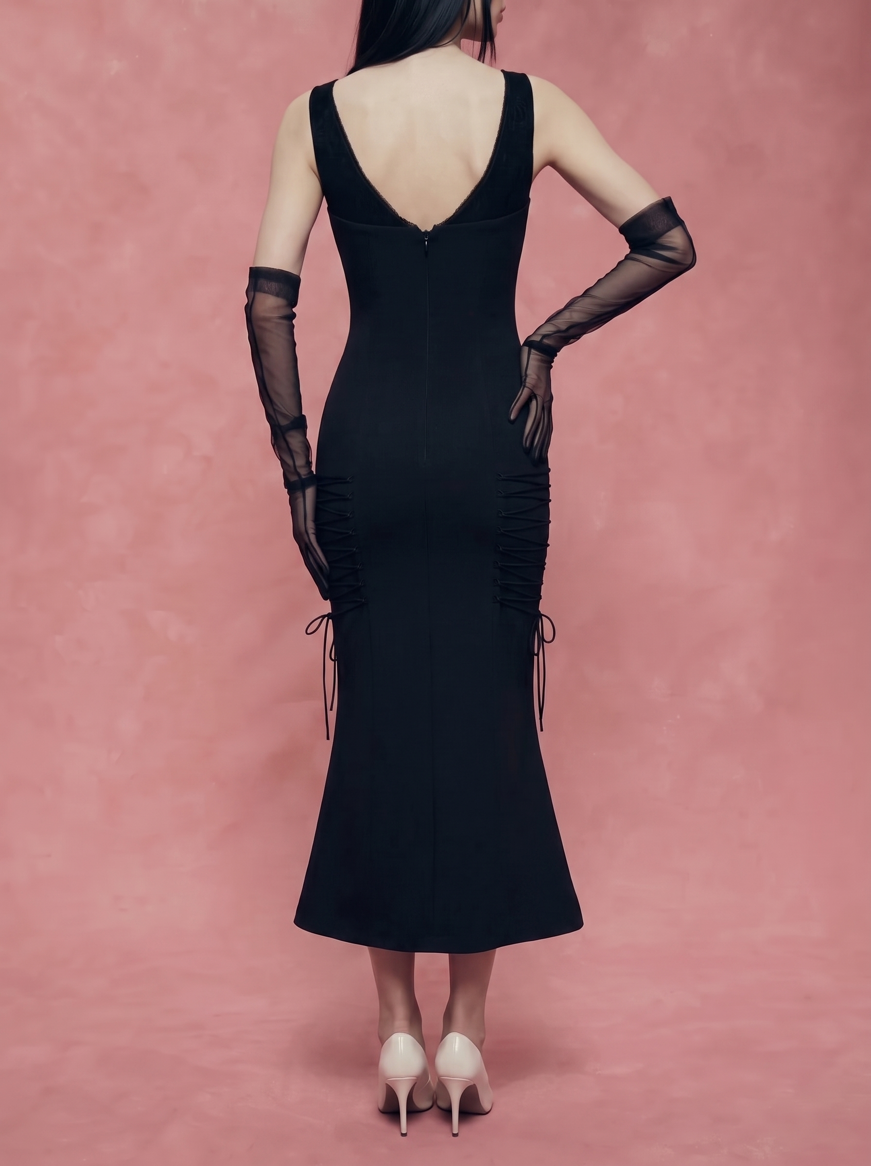 Crystal-Embellished Maxi Dress with Sculptural Pannier Panels
