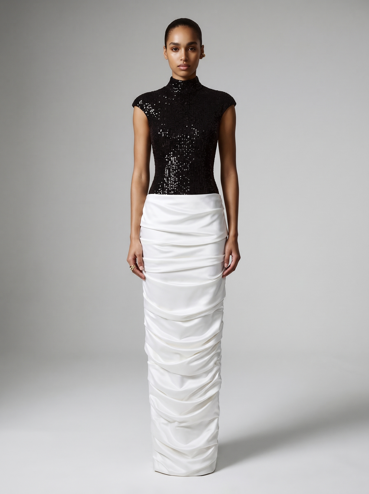Sequinned maxi dress with a draped skirt