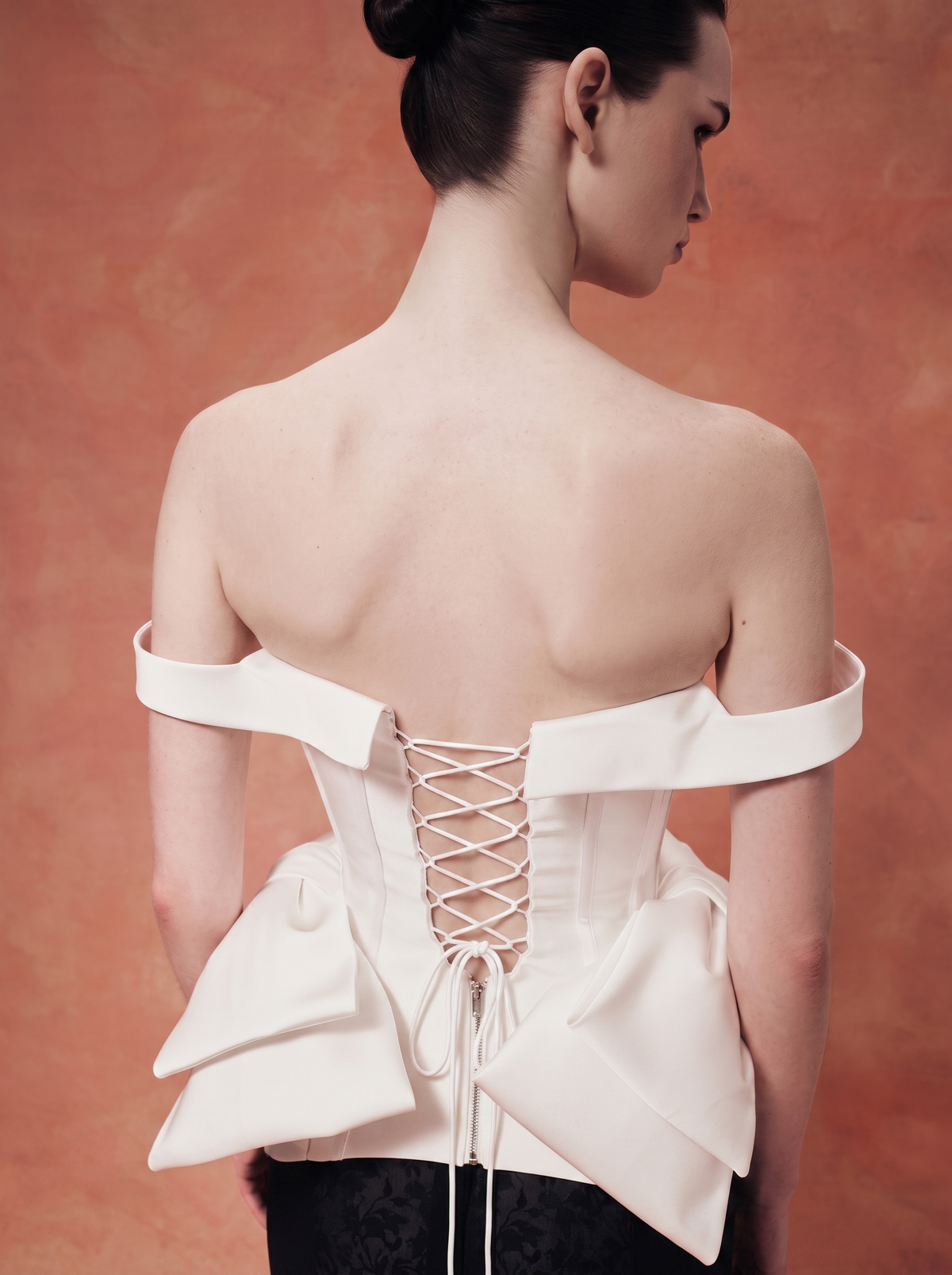 Laced Satin Corset with Panniers and Bows