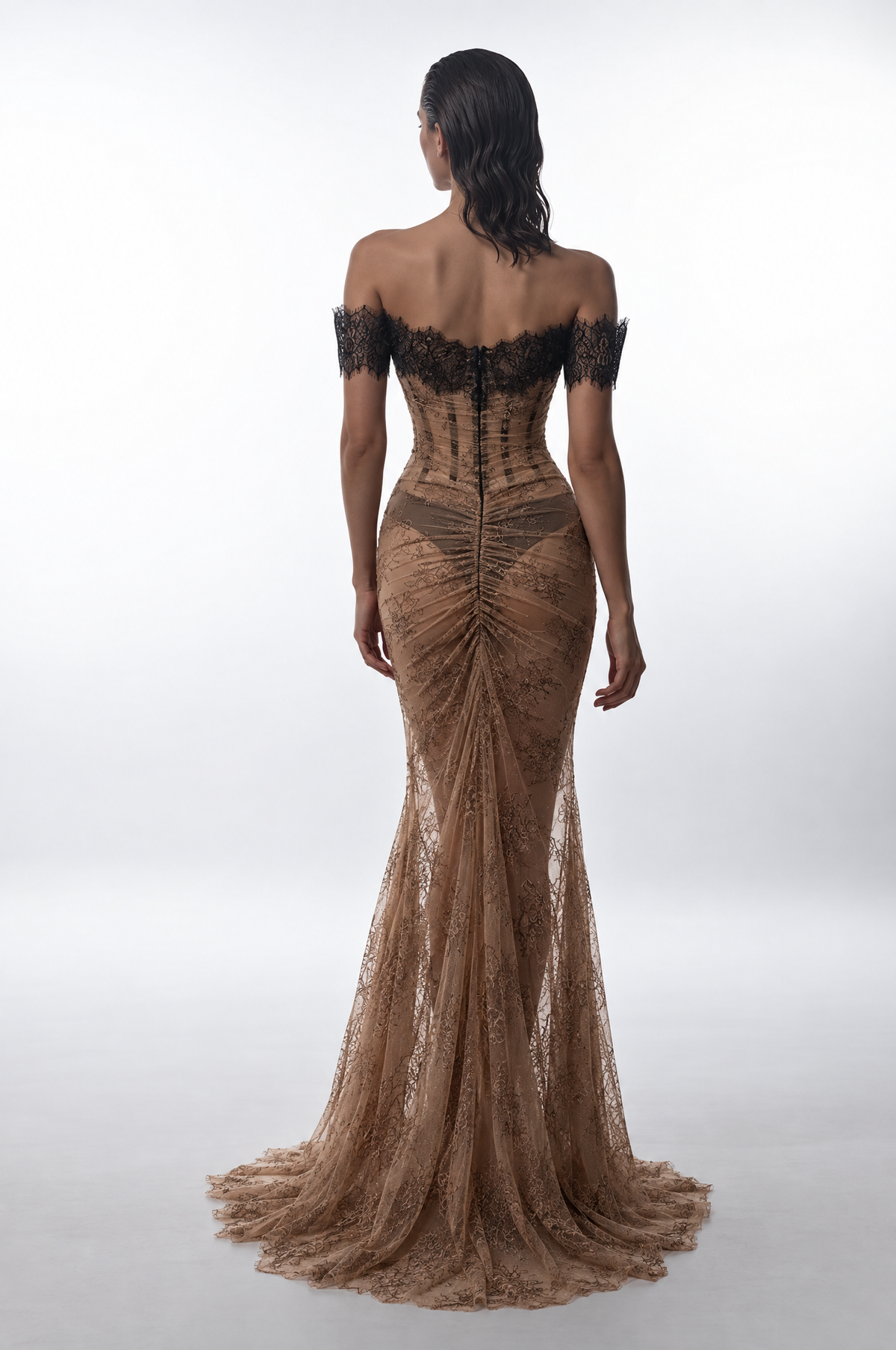 Off-the-shoulder corset lace gown
