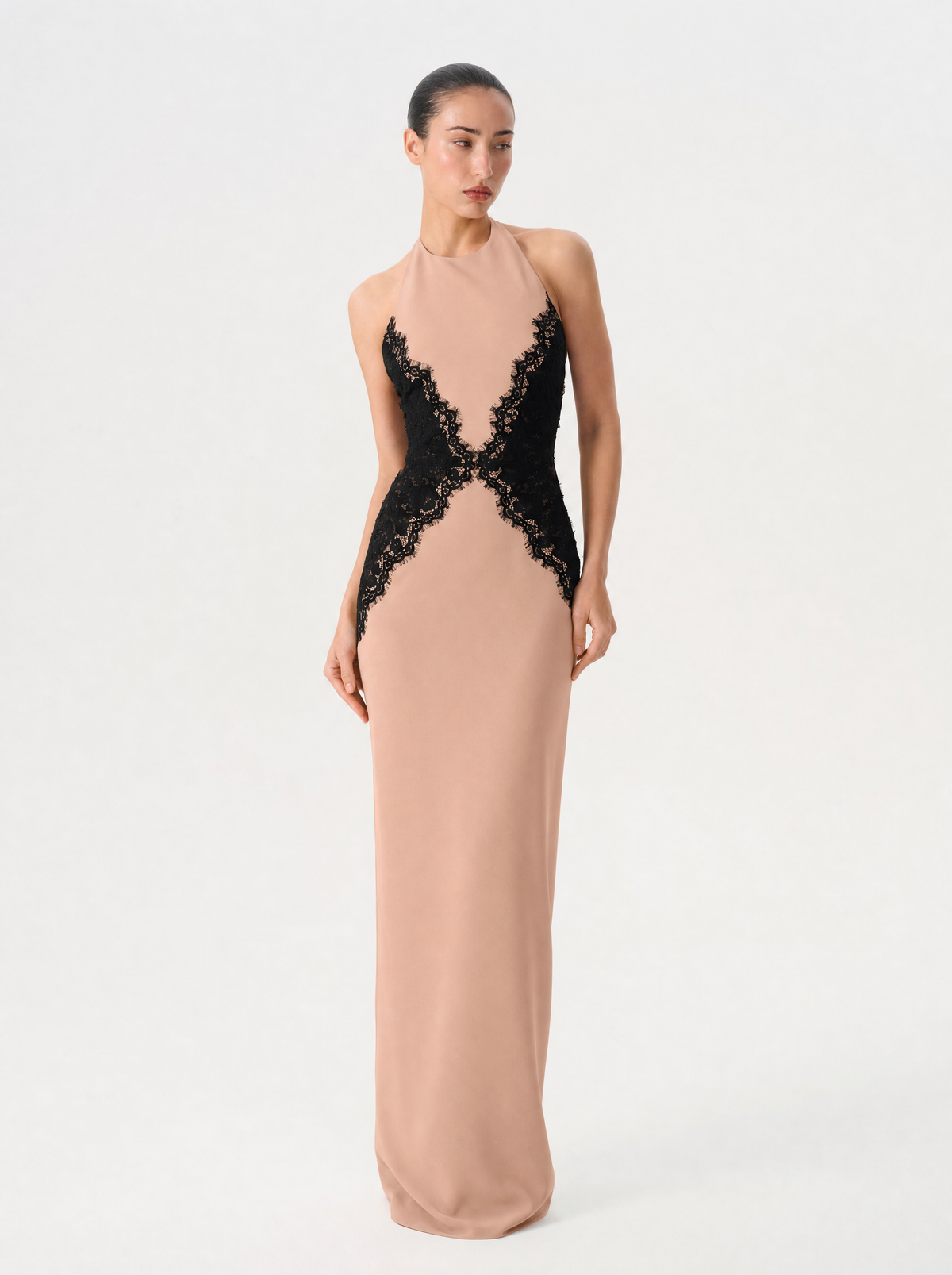 Crepe and lace maxi dress