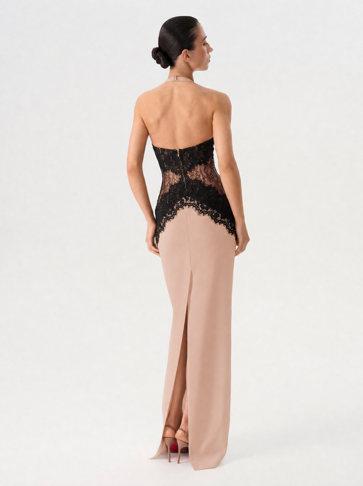 Crepe and lace maxi dress