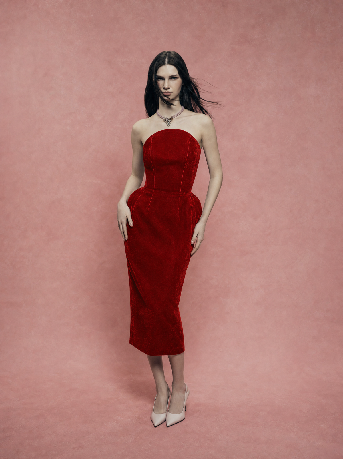 Velvet corset midi dress with lacing