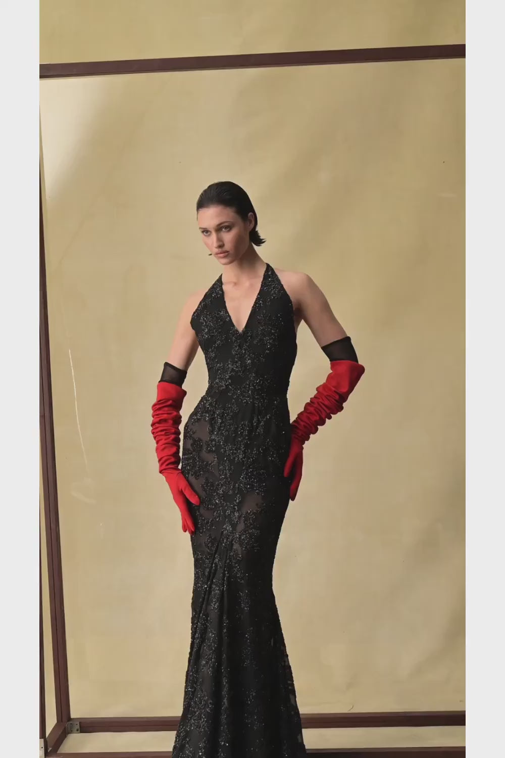 Maxi dress with sequin chiffon inserts – Color: Black – RASARIO Online Boutique 42 (FR) / Black