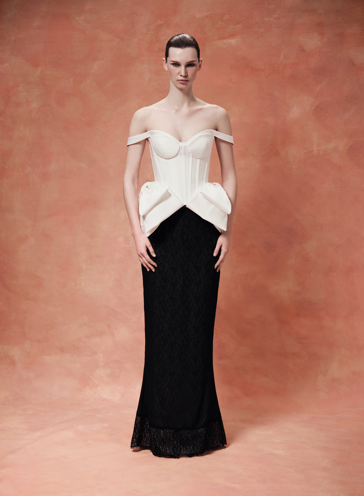 Laced Satin Corset with Panniers and Bows
