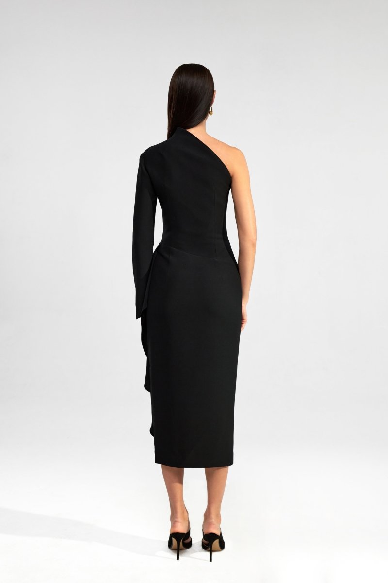 Asymmetric draped crepe midi dress – Rasario