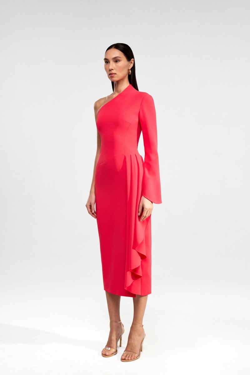 Asymmetric draped crepe midi dress – Rasario