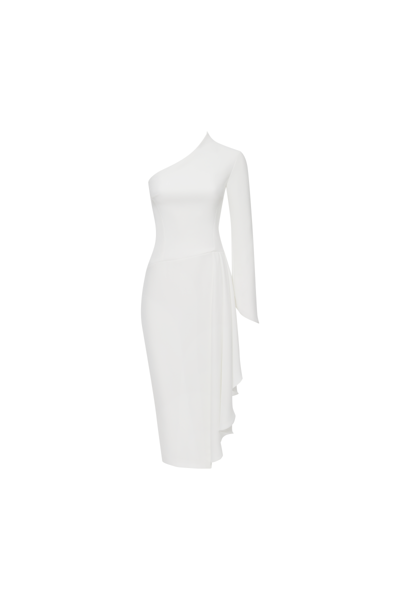 Asymmetric draped crepe midi dress – Rasario