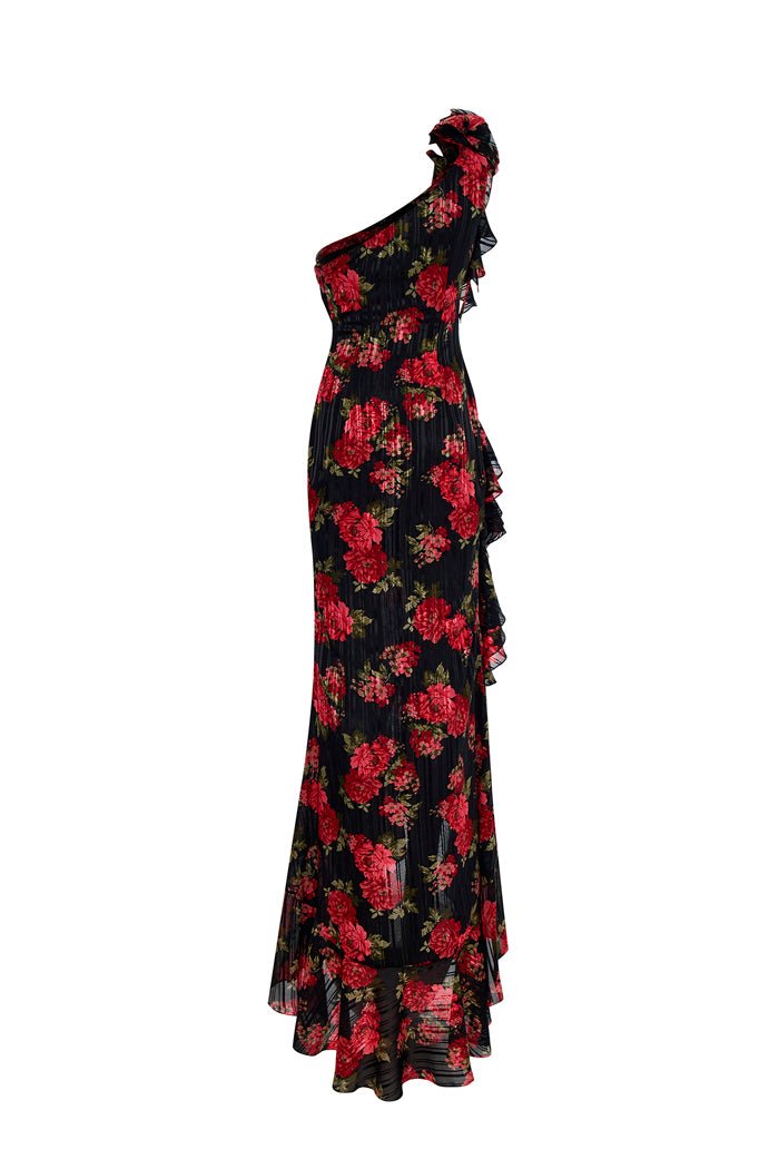 Asymmetric printed chiffon maxi dress – Rasario