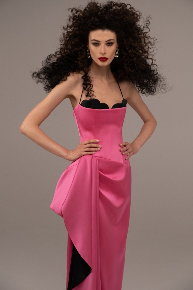Bow-embellished draped maxi satin dress – Rasario