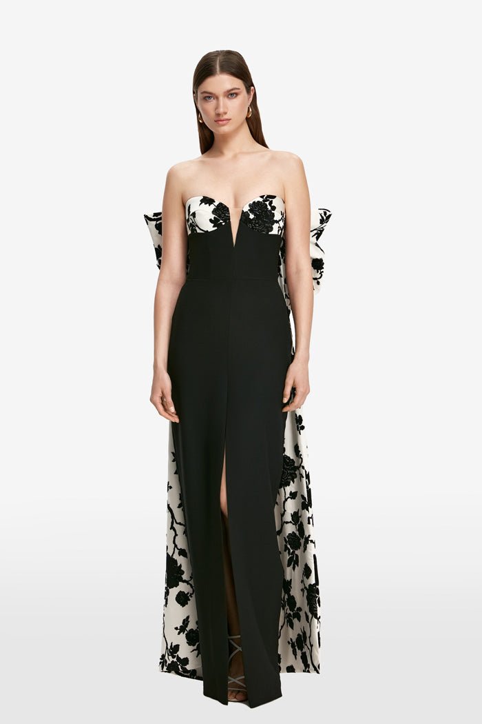 Bow-embellished floral jacquard and crepe maxi dress – Rasario