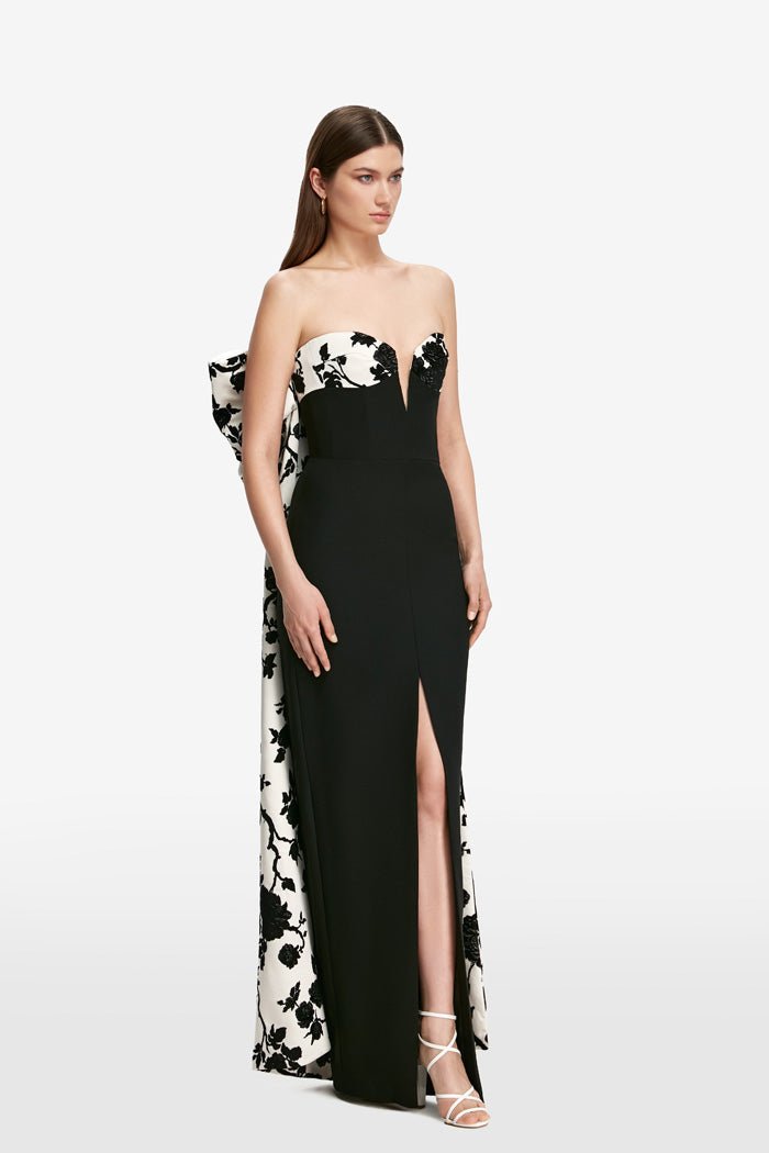 Bow-embellished floral jacquard and crepe maxi dress – Rasario