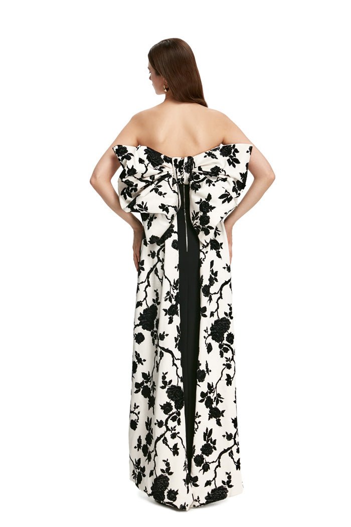Bow-embellished floral jacquard and crepe maxi dress – Rasario