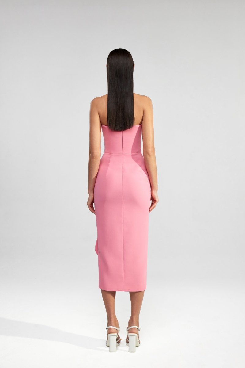 Crepe midi dress with ruffle – Rasario