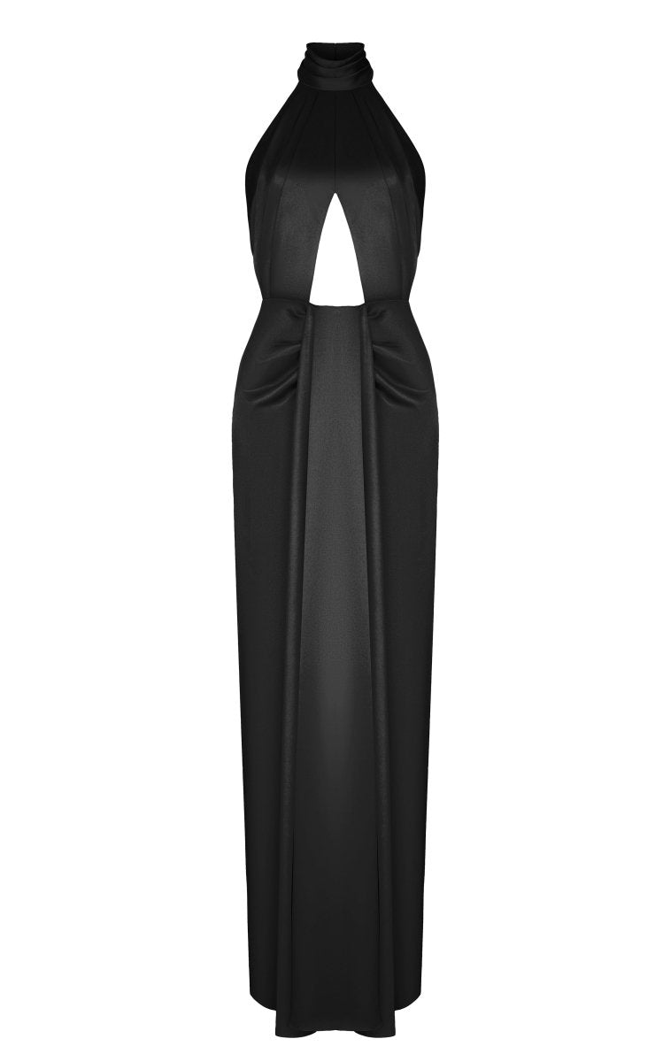 Cutout halterneck draped satin maxi dress – Rasario