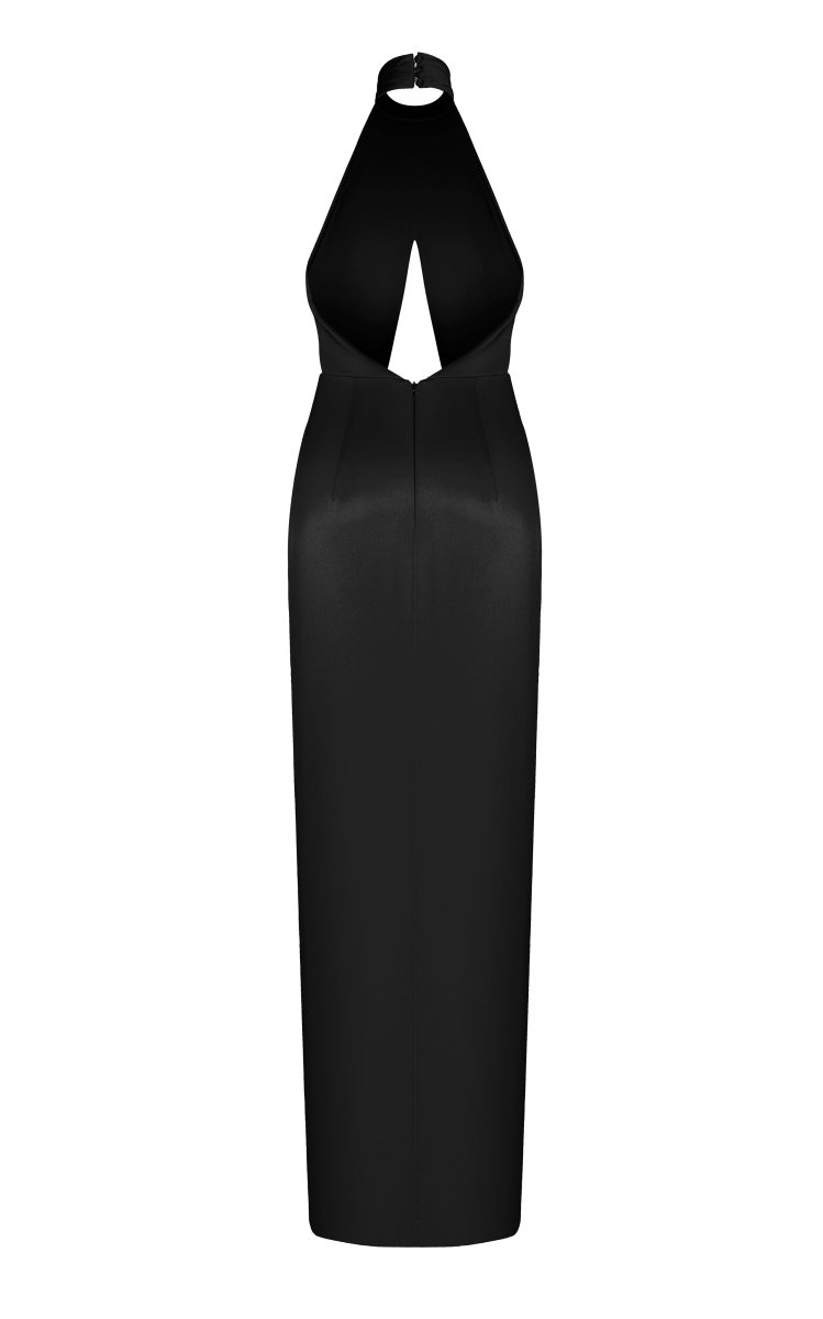 Cutout halterneck draped satin maxi dress – Rasario