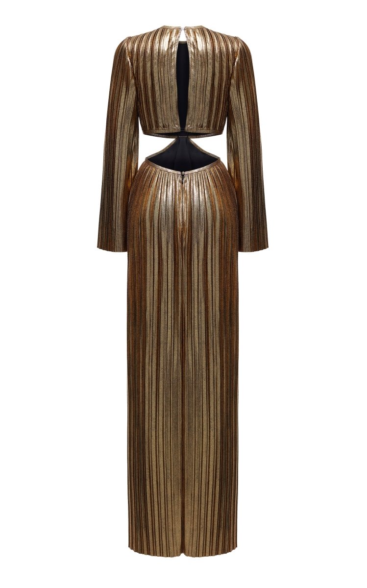 Cutout pleated maxi dress with long sleeves – Rasario